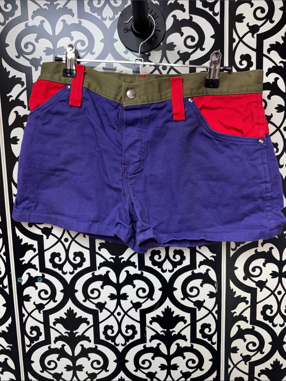 Vintage Sears Colorblock Women's Shorts in Purple, Red, Olive